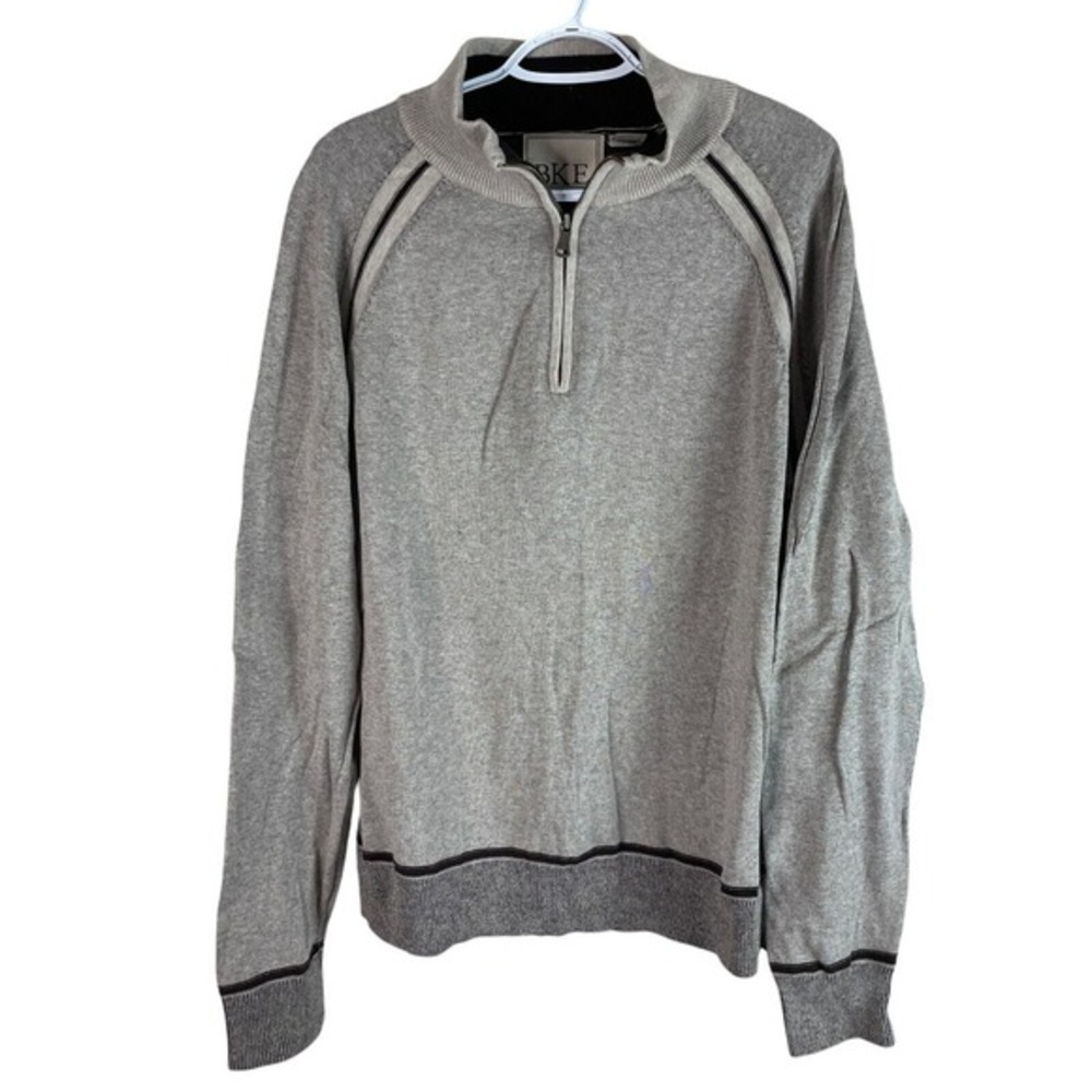 BKE Buckle‎ Mens XL Slim Fit 1/4 Quarter Zip Sweater Beige Brown Pullover Cotton